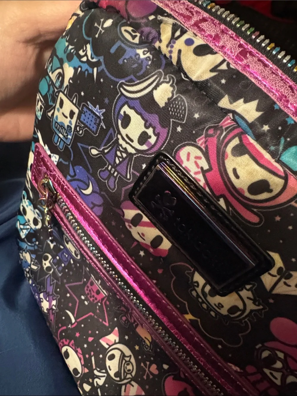 tokidoki Black Crossbody Bag Galactic Dreams with Pink Metallic Trim